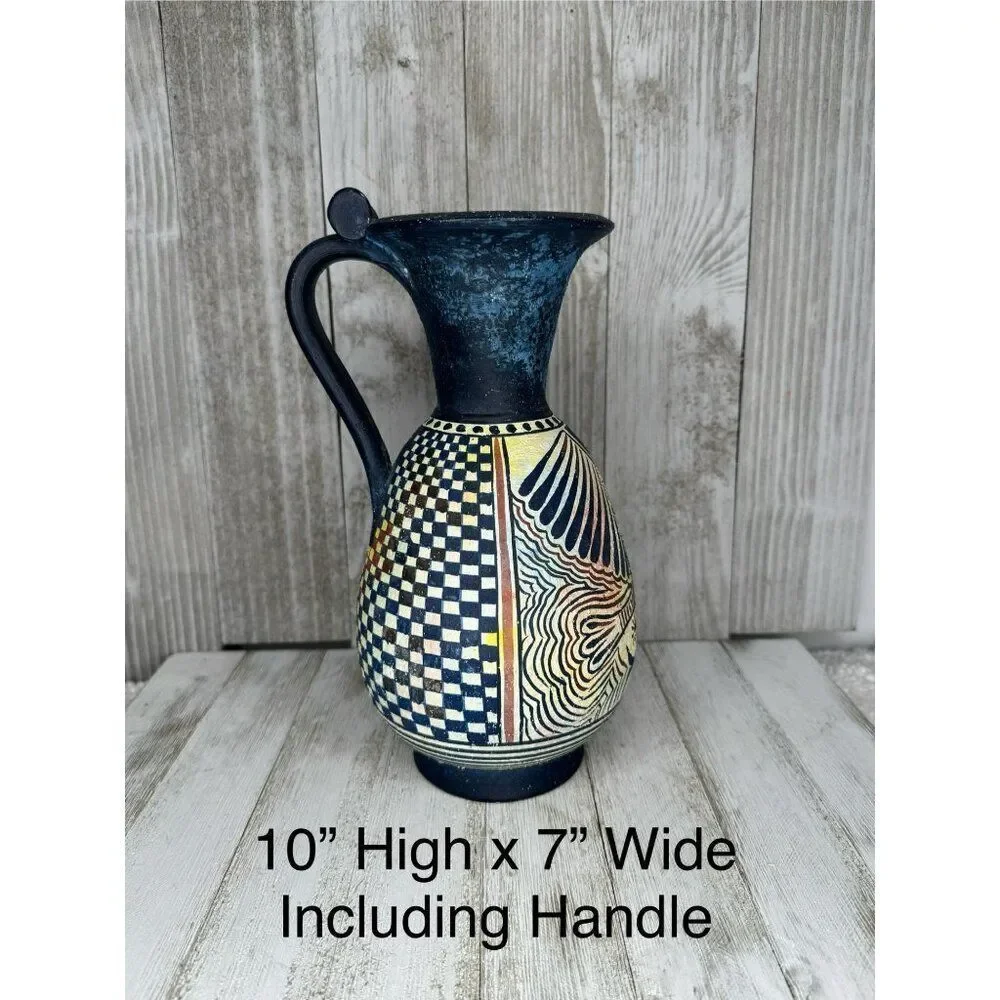 Vintage Hand Painted Minoan Style Stoneware Studio Pottery Pitcher - Picture 4 of 6